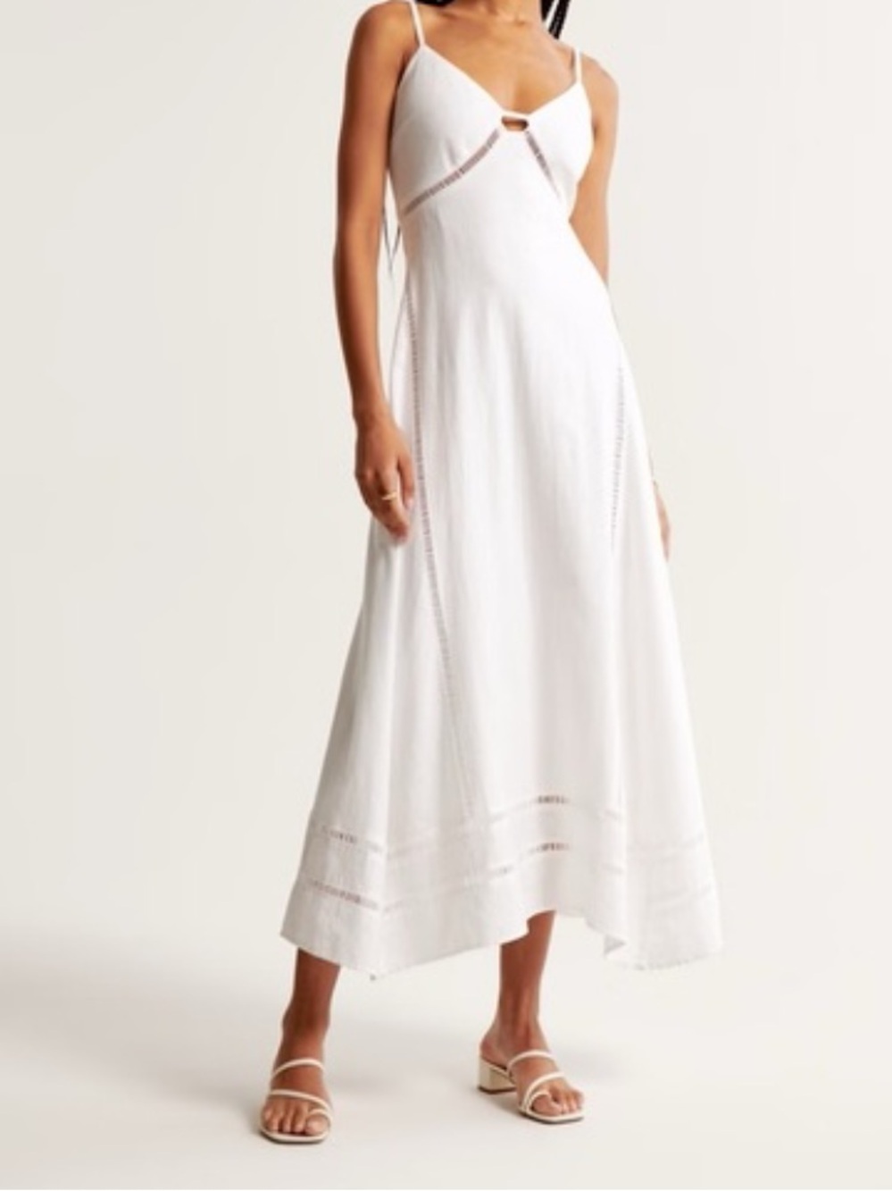 Abercrombie & Fitch Lace-Pieced Sharkbite Midi Dress in White